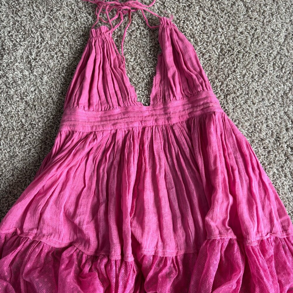 FREE PEOPLE PINK FLOWY MINI DRESS